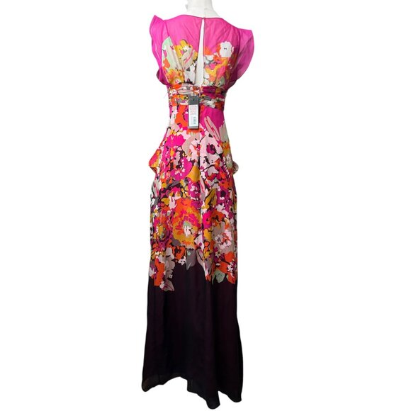 BCBGMAXAZRIA Floral Silk Maxi Dress 0 (XS) | NWT V-Neck Empire Waist Gown - Picture 6 of 11